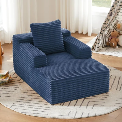 Knochenloses Cordsofa, bequemes Schlafsofa / unzusammengebauter Liegestuhl, Liegestuhl für Wohnzimmer und Büro, 81L x 117B x 50H cm, Blau