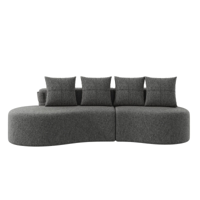 Leinensofa mit 4 Kissen, darunter Getränkehalter und Seitentaschen, 240L x 109B x 63H cm, Dunkelgrau