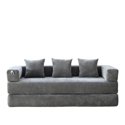 Modulares Chenille-Block-Sofa, frei kombinierbar, mit Seitentaschen zur Verstauung und rutschfestem Fahrgestell, Maße 198L x 79B x 60H cm, Dunkelgrau