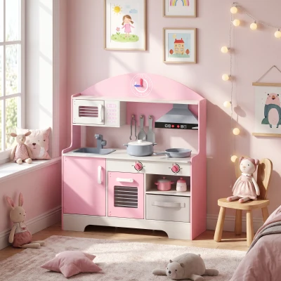 AIYAPLAY Cuisine Enfant Rose Lumières Sons Tiroir Tissu 5 Accessoires