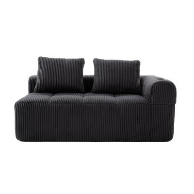 Bequemes Cordsofa mit zwei Sitzern, seitliche Aufbewahrungstasche für Fernbedienung und Handy, eingebauter Getränkehalter, 158X93X61 cm, Dunkelgrau