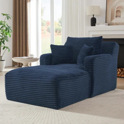 Moderner Cord-Loungesessel, bequemes Schlafsofa/Liegestuhl, geeignet für Wohnzimmer und Büro, 100L x 166B x 72H cm, Blau