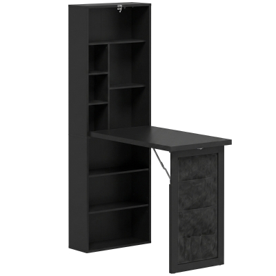 HOMCOM Scrivania con Libreria, Piano Pieghevole, Borsa Laterale