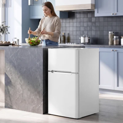 HOMCOM Mini-frigider cu congelator 2-usi cu termostat reglabil Frigider mic pentru băuturi 90L Alb