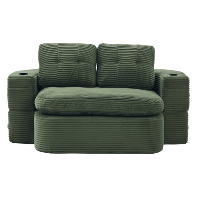 2-in-1 Cordsofa mit verstellbarer Funktion, 2 Getränkehaltern, hohe Rückenlehne und extra tiefe Sitzfläche, 165L x 97B x 61H cm, Smaragdgrün