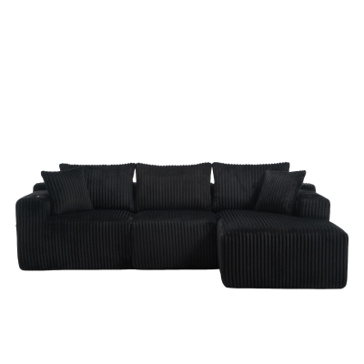 Modulares Sofaset mit Liegestühlen und Doppelbetten, 5 Kissen und 2 Getränkehaltern， 257X160X62 cm, Schwarz