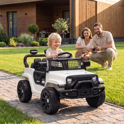 AIYAPLAY 12V Kids Electric Car Dual Motors Remote White