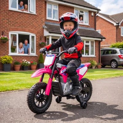 AIYAPLAY Moto Elettrica per Bambini con Rotelle, Rosa Blu
