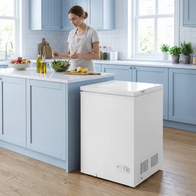 HOMCOM Chest Freezer 91L Removable Basket Temperature Control White