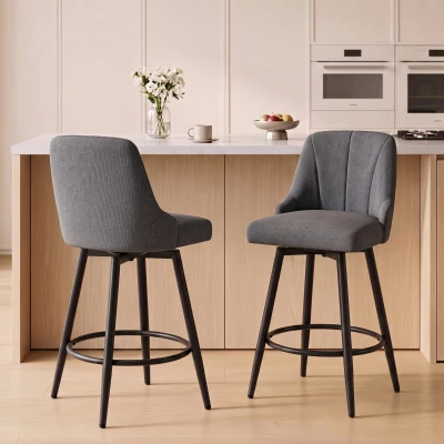 HOMCOM Tabourets de Bar Pivotants Tissu Gris Dossier Capitonné x2