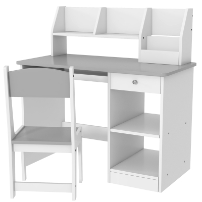 ZONEKIZ Bureau Enfant Gris avec Chaise, Tiroir, Étagères 90x45x90cm
