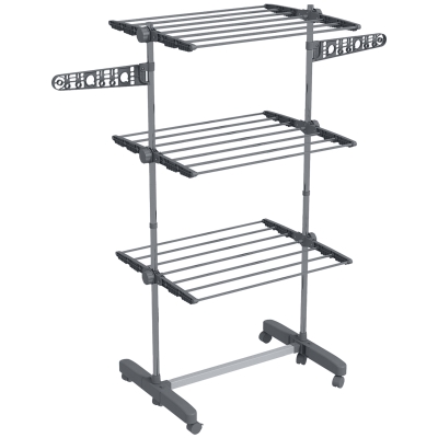 HOMCOM Wäschenständer Wäschetrockner. 4 Ebenen, klappbar, One-Klick-System, 142 cm x 55 cm x 152 cm Blau + Silber