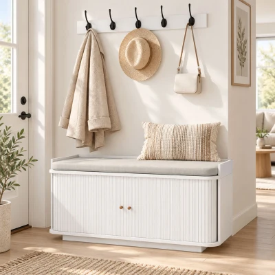 HOMCOM Hallway Shoe Cabinet & Coat Rack 5 Hooks White