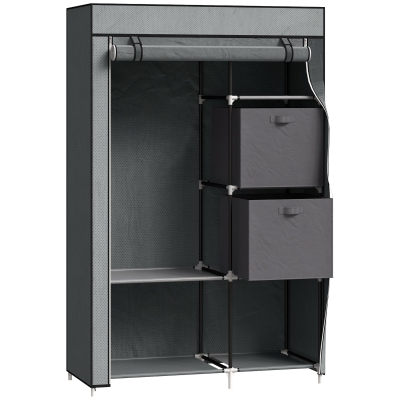 HOMCOM Stoffschrank Kleiderschrank faltbarer Schrank, 1 Kleiderstange, 6 Regalböden, 102 x 42.5 x 162.5 cm, Grau