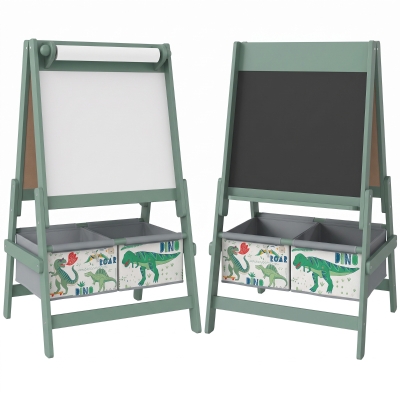 AIYAPLAY 3-in-1 Kids Art Easel Chalkboard Whiteboard Storage Green