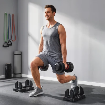SPORTNOW Juego de Mancuernas Ajustables 2x24 kg 10 Niveles de Peso Ajuste Rápido Bloqueo de Seguridad Bases para Casa Gimnasio