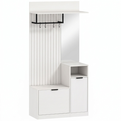 HOMCOM Porte-Manteau Banc à Chaussures Miroir Tiroir Blanc