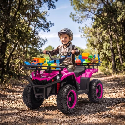 AIYAPLAY Quad Elétrico Infantil 12V com 2 Motores, Bateria de Lítio, 2 Cestos e MP3, Rosa, 3-8 Anos