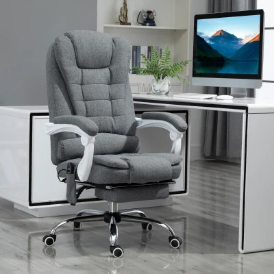 Vinsetto Silla de Oficina con 6 Puntos de Masaje Función de Calentamiento Reposapiés y Control Remoto 65x70x111-119 cm Gris