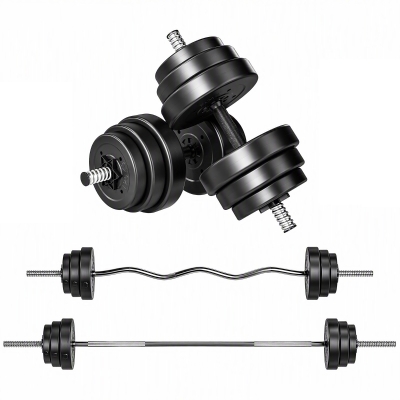 SPORTNOW Kit Haltères 50kg 3en1 Poids Réglable Barre Noir