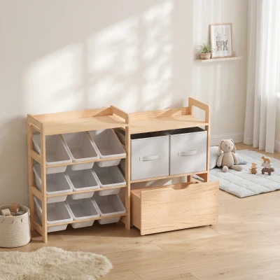 AIYAPLAY Bibliothèque Montessori 9 Bacs Bois Blanc Enfant