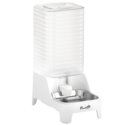 PawHut Dispensador Automático de Água por Gravidade 8 L para Cães e Gatos com Bico Rebatível e Tigela em Aço Inoxidável, Branco
