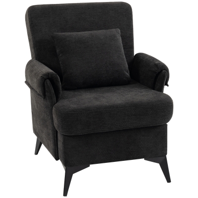 HOMCOM Relax-Sessel Einzelsessel aus Chenille Moderner Wohnzimmer-Sessel Breiter Sitz und Dickes Polster Lendenkissen Schwarz