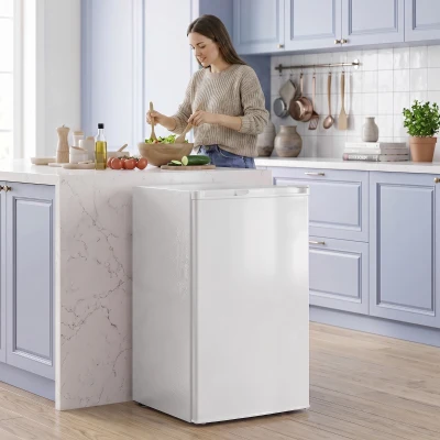 HOMCOM Mini-congelator 85 L, congelator vertical compact cu balamale reversibile și temperatură reglabilă, Alb