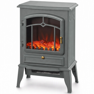 HOMCOM Electric Fireplace Stove LED Flame Adjustable Grey