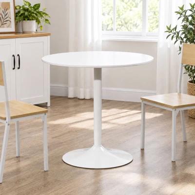 HOMCOM Table à manger ronde pour 2 personnes, table de cuisine style moderne avec piétement en acier, Ø 80 x 75 cm, blanc