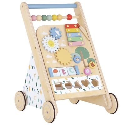 AIYAPLAY Baby Lauflernwagen Holz Lauflernhilfe mit Rädern regulierbarer Geschwindigkeit Bauklötze für Kleinekinder ab 18 Monaten