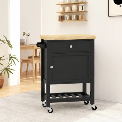 HOMCOM Chariot Cuisine Roulettes Bois Noir 63,5x40x90 cm