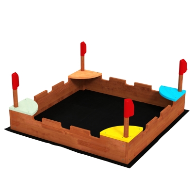 AIYAPLAY Bac à Sable Bois Enfants 3-7 Ans 90x90x17cm Marron