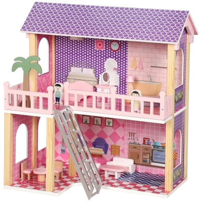AIYAPLAY Casa delle Bambole per Bambini, 2 Piani, 11 Mobili, Rosa