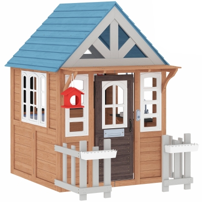 AIYAPLAY Cabane Bois Enfant Cuisine Jeu Marron Intérieur/Extérieur