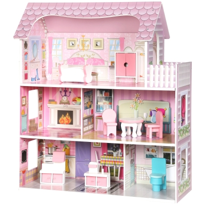 AIYAPLAY Casa delle Bambole in Legno per Bambini a 3 Piani, Rosa