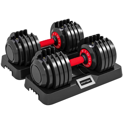 SPORTNOW Juego de Mancuernas Ajustables 2x24 kg 10 Niveles de Peso Ajuste Rápido Bloqueo de Seguridad Bases para Casa Gimnasio