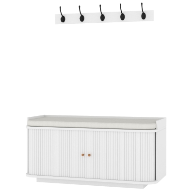HOMCOM Hallway Shoe Cabinet & Coat Rack 5 Hooks White