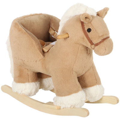 AIYAPLAY Cavalo de Baloiço para Bebé com Sons de Galope e Relinchos, Base de Madeira e Cinto de Segurança, 18-36 Meses, Castanho