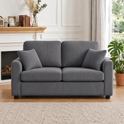 HOMCOM 2-Seater Corduroy Sofa Spring Cushion Dark Grey