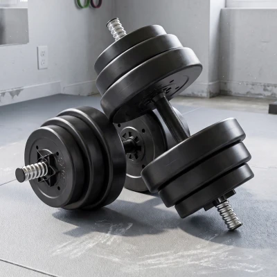 SPORTNOW Kit Haltères 50kg 3en1 Poids Réglable Barre Noir
