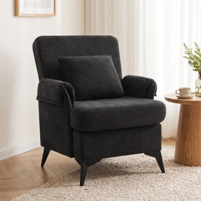HOMCOM Fauteuil Salon Moderne Chenille Noir Assise Large