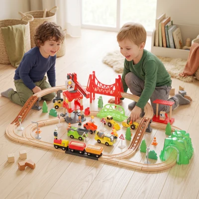 AIYAPLAY Set Ferroviario per Bambini, 91 Pezzi, Multicolore