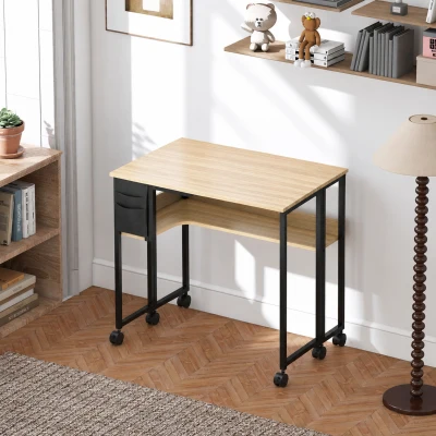 HOMCOM Bureau Pliable 80x50cm Chêne avec Étagère et Sac