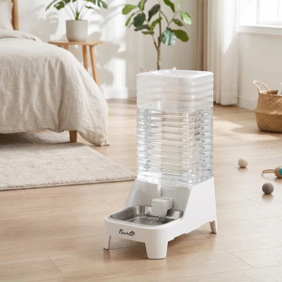 PawHut Distributeur Eau 8L Gravité Bol Inox Chien Chat Blanc