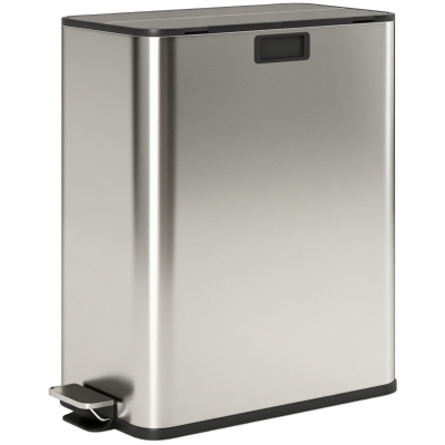 HOMCOM Küchenmülleimer 2 x 28L Edelstahl-Tretmülleimer mit Soft-Close-Deckel, herausnehmbaren Inneneimern