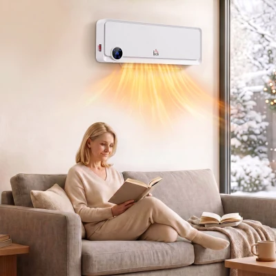 HOMCOM Aerotermă pentru montare pe perete 2000W cu telecomandă, 3 moduri, afișaj LED, timer 12h