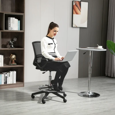 Vinsetto Bürostuhl Ergonomischer Schreibtischstuhl mit Armlehnen und Verstellbarer Fußring, Höhenverstellbarer Drehstuhl mit Netzbespannung Schwarz