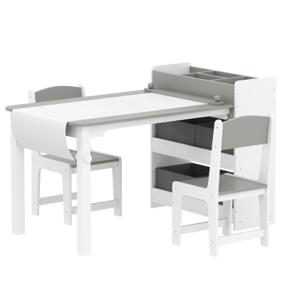 AIYAPLAY Set per Bambini con 2 Sedie e Tavolino Grigio e Bianco
