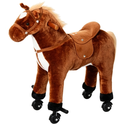 HOMCOM Cheval à Bascule Enfant 3+ Ans avec Roues et Sons, Marron